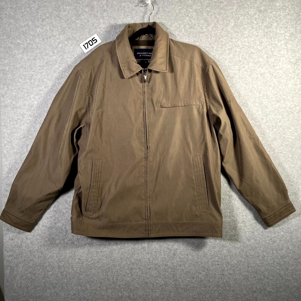 Roundtree & Yorke Bomber Jacket Mens Large Brown Microfiber Full Zip Outdoor‎